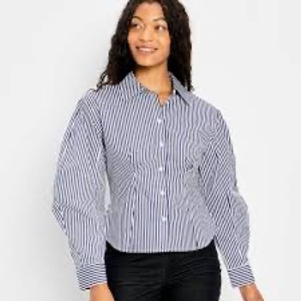 Future Collective Reese Blutstein Barrel Sleeve Striped Button Down Shirt Blue L